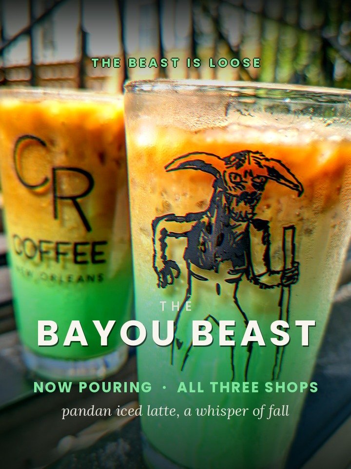 The Bayou Beast, CR Coffee's pandan iced latte