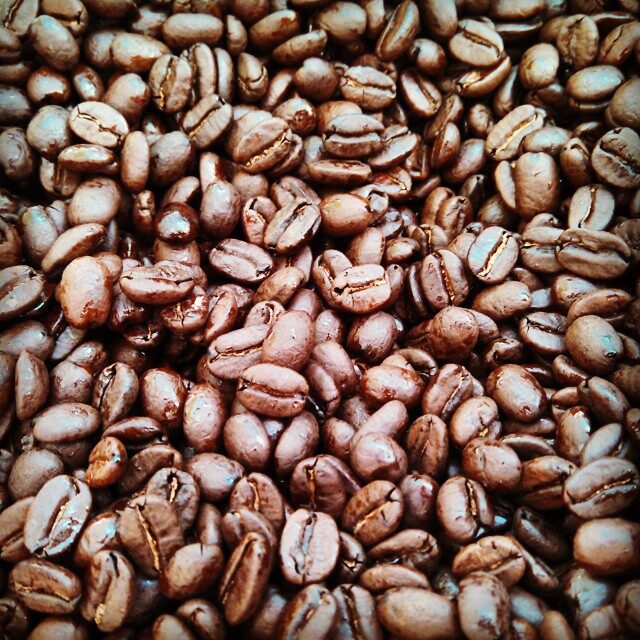 Fresh roasted Coast Roast coffee beans close-up