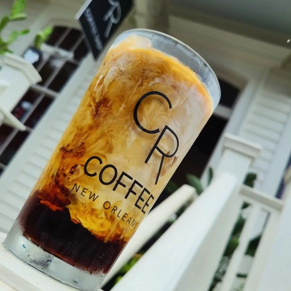 Iced coffee on the porch at CR Coffee
